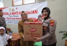 Meriahkan Hari Jadinya ke -76, Polwan Polres Tasik Kota Gelar Bakti Sosial dan Bakti Kesehatan di SLB Patriot Indihiang