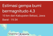 Gempa Bumi Bermagnitudo 4,3 Guncang Bekasi, Terasa di Sekitar Jakarta